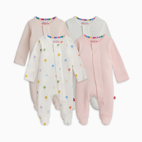 Magnetic Me Organic Cotton Magnetic 4-Pack Footie - Ballons Pk Multi, 3 -6 M