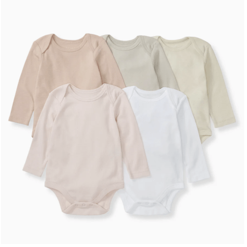 Solid Organic Cotton Long Sleeve Baby Bodysuits 5 Pack - Pink Sand