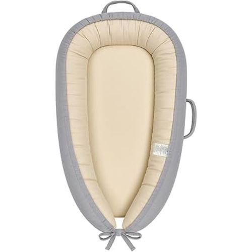 Baby Lounger, Baby Nest Cover for Baby, Reversible & Breathable Cotton, Adjustable Baby Floor Seat for Tummy Time, Portable Infant Lounger, Essentials for Newborns (Gray)