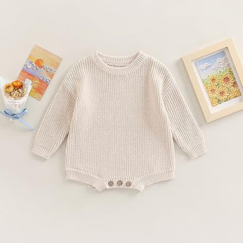 Newborn Baby Romper Sweater Embroidery Knit Pullover Warm Sweatshirt Romper Fall Winter Clothes
