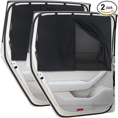 Car Window Shades, 2 PCS Magnetic Double Layer Auto Sun Shade for Side Windows Privacy Full Covers/Half Shade Options Back Car Window Curtains for Baby Protection