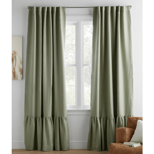 Belgian Linen Ruffle Blackout Curtain | Pottery Barn