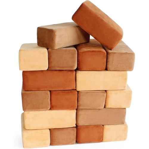 The Original Premium Plush Building Block for Kids - Certified Safe Foam Blocks in Luxuriously Soft Fabric Covers - Set of 24 (Desert)