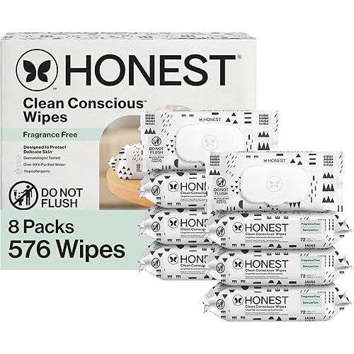 The Honest Company Hypoallergenic Multi-Use Baby Wipes for Sensitive Skin Baby Pattern Play 576 Count