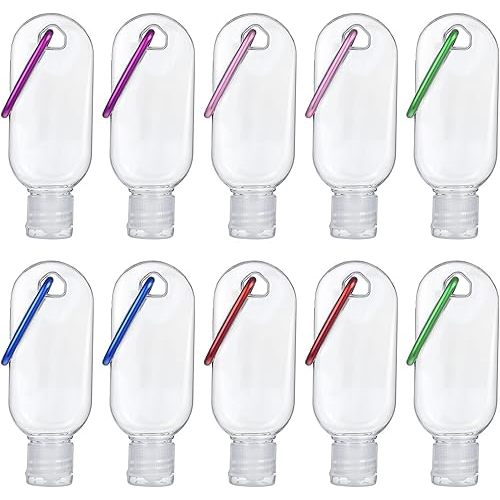 Hand Sanitizer Keychain 10 Pcs Travel Bottles with Keychain,1.7oz (50ml) Portable Plastic Leakproof Squeeze Bottles Kits with Flip Cap for Home Office Outdoor
