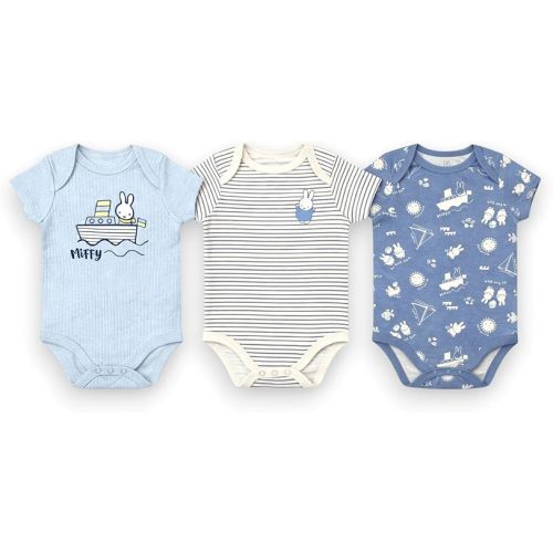 Miffy Baby Boys' 3-Pack Short Sleeve Soft Cotton Blend Bodysuit Sets