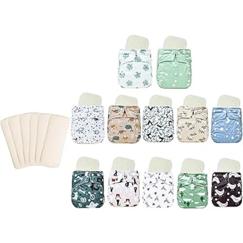 KaWaii Baby Super Value Cloth Diaper Pack- 12 One Size Printed Snap + 12 Premium 5-Layer Inserts + 6 Free Premium Inserts, Wateproof Reusable Nappies Boys Girls 8-36 lbs