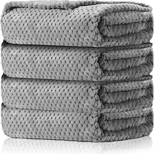 4 Pack Baby Fuzzy Blanket 30 x 40 Fluffy Waffle Flannel Fleece Baby Blanket for Newborn Infant Baby Receiving Blanket for Crib Stroller Travel Decorative (Gray)