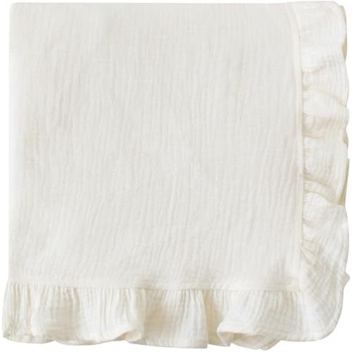 100% Cotton Baby Blanket | Crinkle Gauze Ruffle Baby Blanket | 45 x 45 Inches | Soft, Breathable, Newborn Wrap Plain Color Swaddle