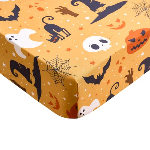 Halloween Crib Sheet for Boys Girls Pumpkin Hat Fitted Crib Sheet 52 x 28 Inches for Standard Crib and Toddler Mattress Baby Sheet,Cat Bedding Nursery Mattress Sheet,Orange