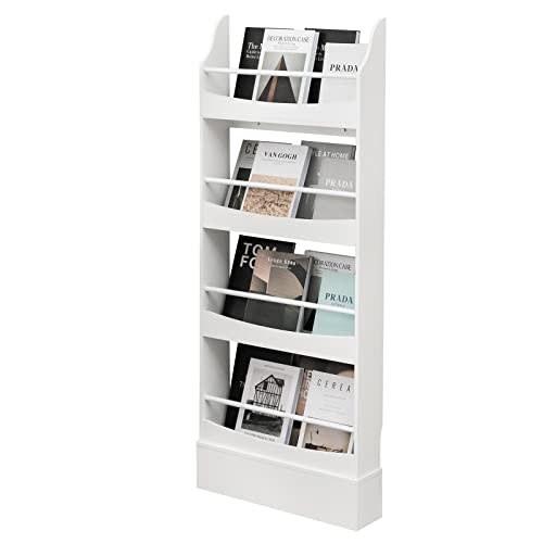 Tangkula Kids Bookshelf, Freestanding 4 Tier Bookcase for Books & Magazines & Newspapers, 2 Anti-Tipping Kits, Toys Storage Shelf in Kids Room Living Room Nursery Study (White, 4 Tier)