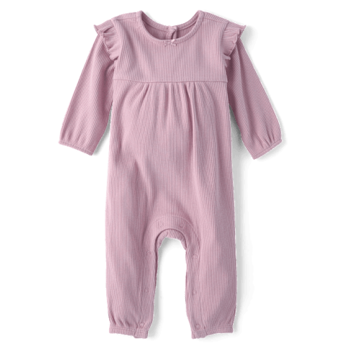 Baby Girls Ribbed Flutter Romper - Purple