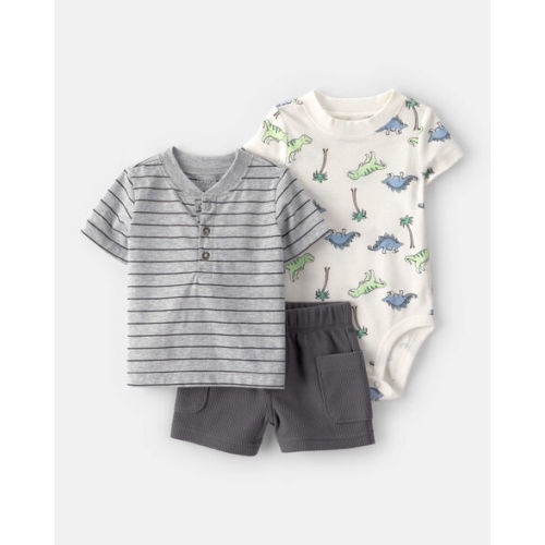 Baby Boy 3-Dinosaur Outfit Set - Grey/White | Carter's