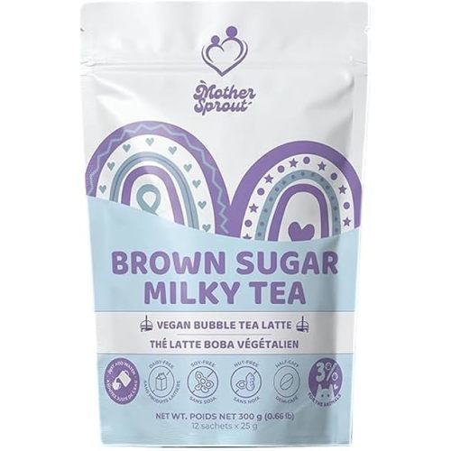 Mother Sprout Brown Sugar Milky Tea – Vegan Lactation Drink Mix (Bubble Tea Latte Flavor) for Breastfeeding, Supplement to Support Breast Milk Supply, 12 Servings