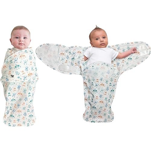 Norani Baby Snugababe Swaddle Pod for Newborns – Secure Arm Inserts Prevent Escape, Easy-Zip for Diaper Changes, Award-Winning Best Sleep Solution, Robots Design