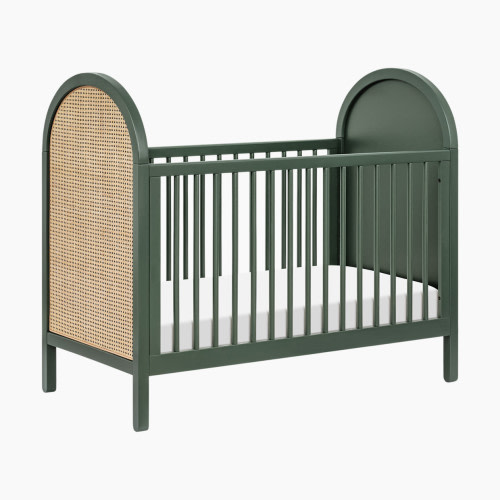 babyletto Bondi 3-in-1 Convertible Crib with Toddler Bed Conversion Kit - Forest Green With Natural Cane
