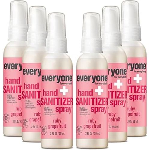Everyone Hand Sanitizer Spray, 2 Fl Oz (Pack of 6), Ruby Grapefruit, Sugar Cane Alcohol with Essential Oils, 99% Effective Against Germs TSA friendly
