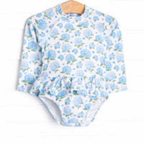 Beachside Blooms Long Sleeve One Piece Rash Guard, Blue – Stitchy Fish