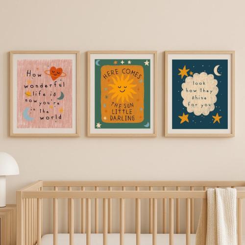 Boho Sunshine Nursery Wall Art Set | Gender Neutral Baby Room Prints | Celestial Wall Art | Whimsical Baby Room Art