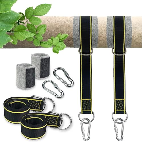 Tree Swing Straps Hanging Kit - Holds 1800 lbs (SGS Certified), 5ftx2 Hammock Straps with 2 Heavy Duty Locking Carabiners and 2 Tree Protectors, Polyester Straps Perfect for Swings & Hammocks
