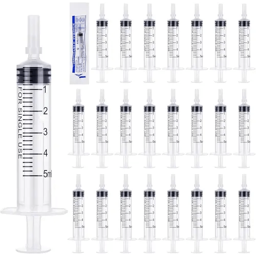 Guiqulai 24 Pack 5ML Plastic Syringes Without Needle Individual Wrap Disposable Syringes with Cap for Scientific Lab Watering Glue Applicator Measuring Liquids Feeding Pets DIY Crafts