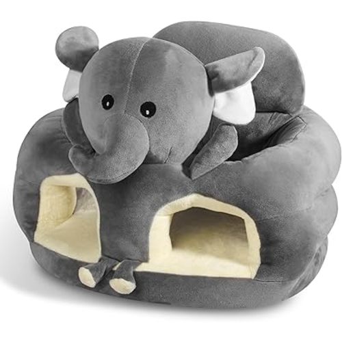 Sit Up Floor Seat for Baby 3-24 Months, Plush Animal Shaped Support Floor Chair Learning to Sit, Infant Toddler Baby Sofa with Cotton Filling, Non-Slip Bottom, Grey