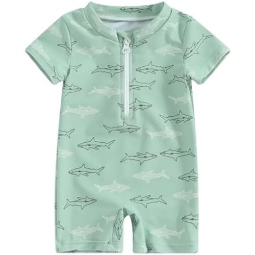 Toddler Baby Boy Rashguard Swimsuit Shark Coconut Tree Printed Newborn One Piece Bodysuit Bathing Suit