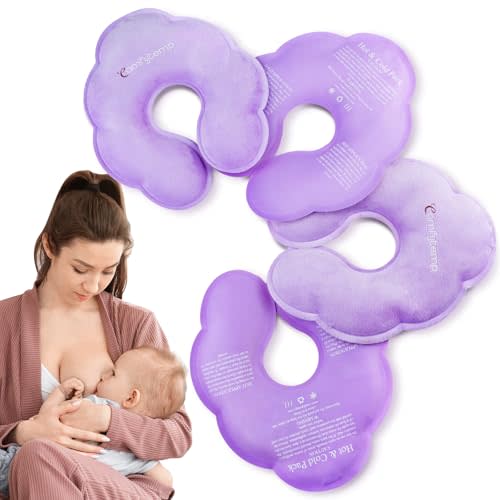 Comfytemp Breast Ice Packs, Postpartum Breastfeeding Essentials, 4Pack | FSA Eligible HSA, Larger Dual-Sided Hot & Cold Breast Gel Ice Pads, Reusable Breastfeeding Therapy for Pain Relief