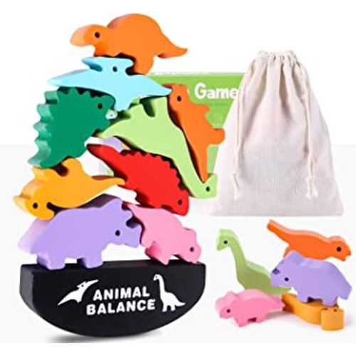 Toys for 4 5 6 7 Year Old, Wooden Blocks Stacking Toy for Boys and Girls, Dinosaur Balance Toys for Kids, Fine Motor Skill Toys, Best Christmas and Birthday Gifts for Children (Storage Bag Included)