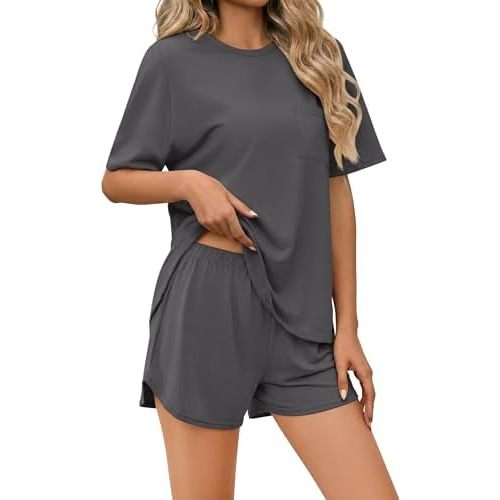 Ekouaer Pajama Set for Women Bamboo Viscose Pjs Set Ultra Soft Short Sleeve Sleepwear 2 Piece Lounge Sets S-XXL