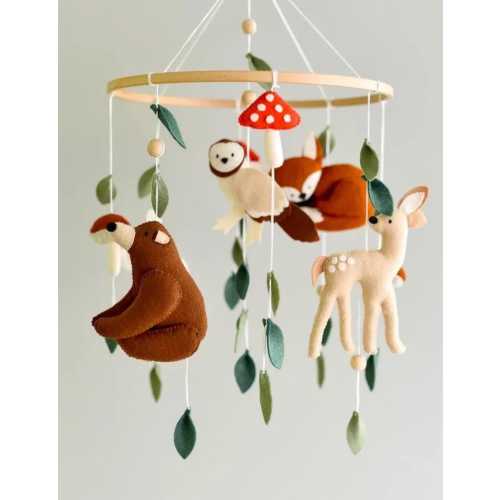Mobile woodland - Crib baby mobile neutral - Fairytale woodland boho nursery mobile - Mushroom mobile