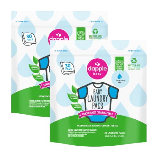 Dapple Baby - Laundry Detergent Pacs - 30 Count (Pack of 2) | Fragrance-free Laundry Pods for Sensitive Skin, Plant-Powered Stain Remover, Newborn Essentials