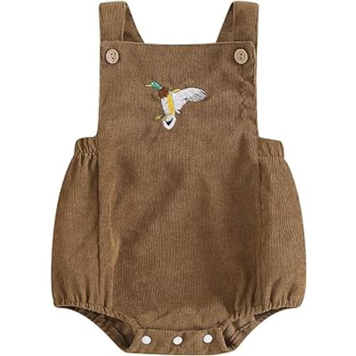 Duck Hunting Baby Clothes Infant Boys Girls Corduroy Mallard Duck Romper Sleeveless Embroidered Overalls