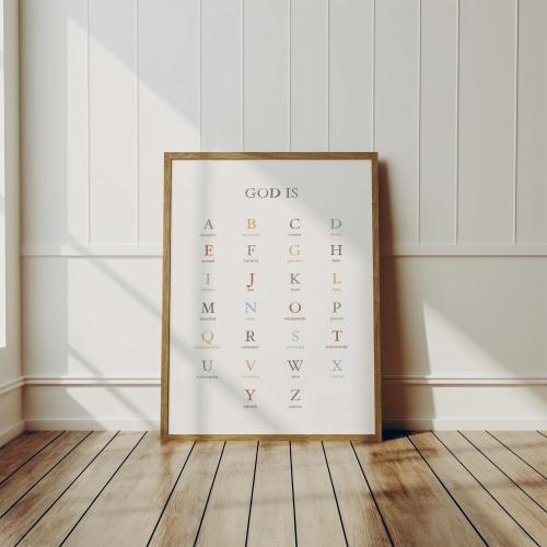 Earth Tone Alphabet Nursery Art ABC Chart Educational Baby Room Decor Faith Wall Print Christian Nursery Decor Bible Verse Wall Art GIG1-A1