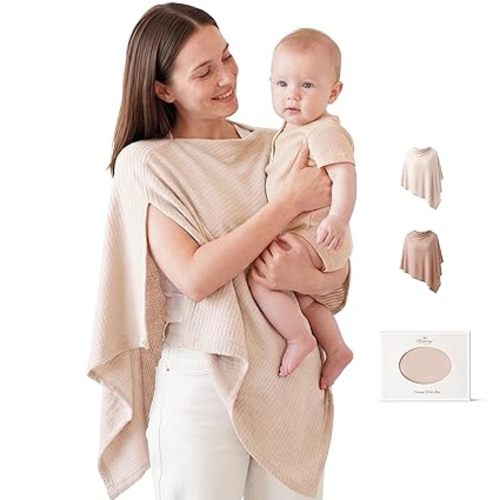 Konssy Nursing Cover for Breastfeeding, Soft & Breathable Privacy Poncho, Multi-Use Feeding Shawl, Comfortable & Portable Breastfeeding Cover for Women (Beige)