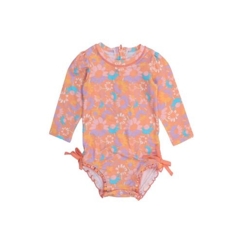 Coral Floral One-Piece Rashguard Swimsuit, 0-3M