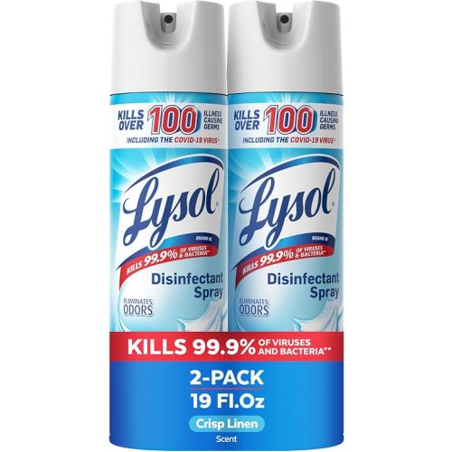 Lysol Disinfectant Spray, Household Cleaning Supplies, Disinfecting Multi-Purpose Room Spray, Antibacterial Sanitizer, Deodorizer, Kills Hantavirus, Crisp Linen, 19 Fl Oz (Pack of 2)