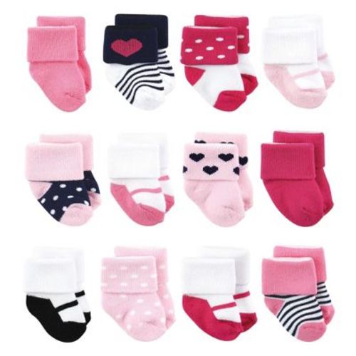 Luvable Friends Basics Infant Baby Cozy Terry Baby Sock 12-Pack, Ocean Blue Steps, 0-6 Months