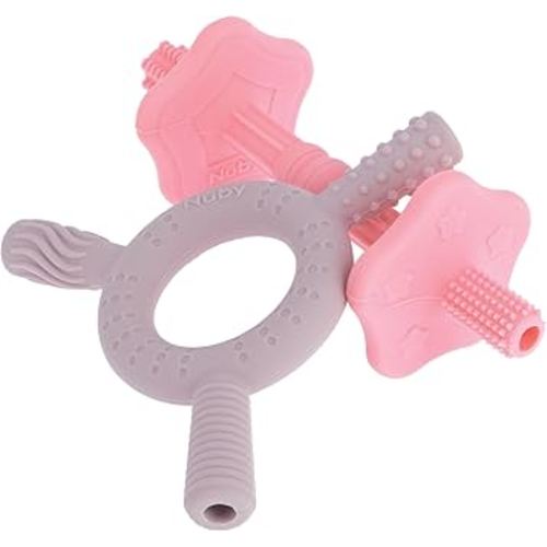 Nuby Hollow Tube Silicone Teething Toy - (2-Pack) Baby Teething Sticks - 3+ Months - Purple and Pink