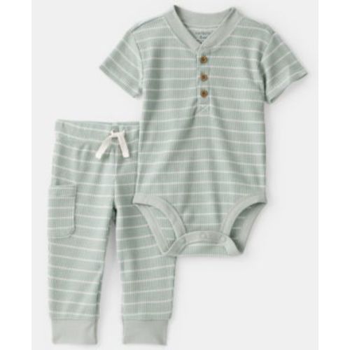 Baby Boys' Stripe Thermal Short-Sleeve Bodysuit and Pants, 2-Piece Set