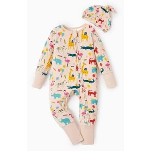 PATPAT Baby Girl Boy Footie Clothes, Bamboo Viscose, 2-Way Zipper, Fold-Over Mittens & Cuffs with Hat/Headband