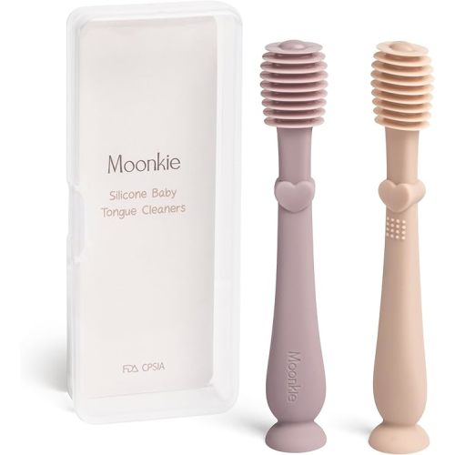 Moonkie Baby Tongue Cleaner, Toddler Toothbrush, Baby Oral Cleaner Newborn Kit for 3 Months+, 2 Pcs (Blue/Mint)