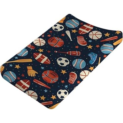 Sports Rugby Baby Changing Pad Covers,Unisex Fitted Football Changing Pad Cover for Boys Girls,Comfortable Basketball Changing Table Cover,Polyester Easy Care Baby Diaper Changing Pad Cover Sheets