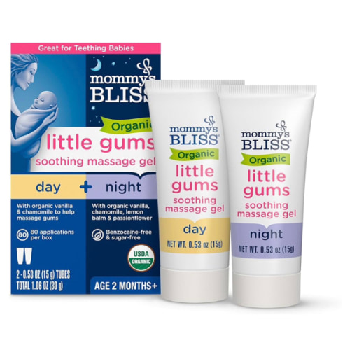 Mommy's Bliss Organic Little Gums Soothing Massage Gel Day and Night Combo, Great for Teething Babies, Age 2 Months+, Sugar Free, Mild & Sweet Flavor, 2 - 0.53 Oz Tubes (Pack of 1)