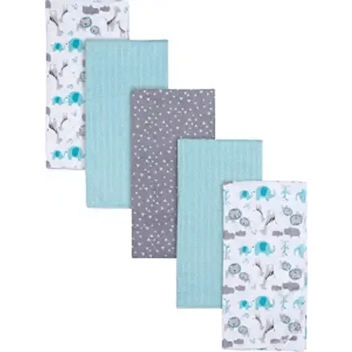 Gerber Boys Newborn Infant Baby Toddler Nursery 100% Cotton Flannel Receiving Swaddle Blanket, Safari White, Pack of 5