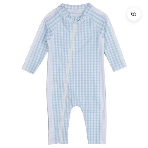 Sunsuit - Long Sleeve Romper Swimsuit | "Blue Gingham"