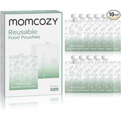 Momcozy Reusable Baby Food Pouches for Toddlers,BPA Free Plastic,Food Safe,Freezer Safe,Refillable for Applesauce Yogurt & Puree Squeeze Pouch,10 packs,5oz
