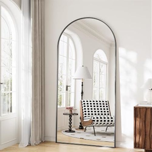 Large Full Length Mirror, 30"x71" Arched Floor Mirror Full Length with Stand, Room Decor Big Full Body Mirror with HD Tempered Glass Aluminum Frame for Bedroom Living Room, Black