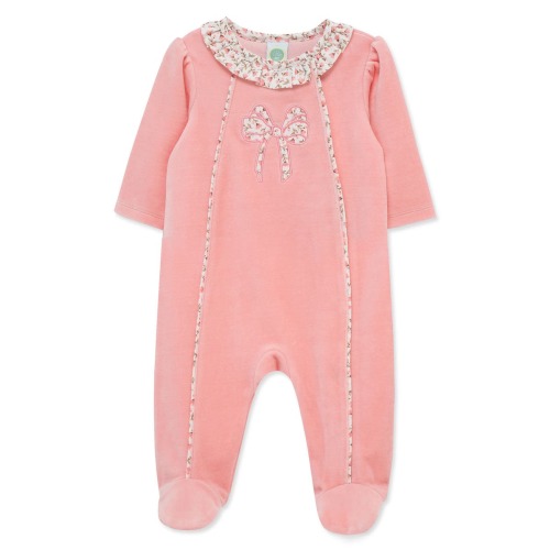 Floral Bow Velour Footie, 9M