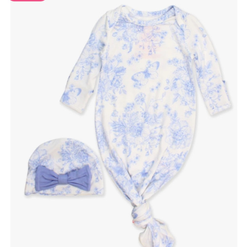 Ruffle Knotted Sleep Gown & Hat Set